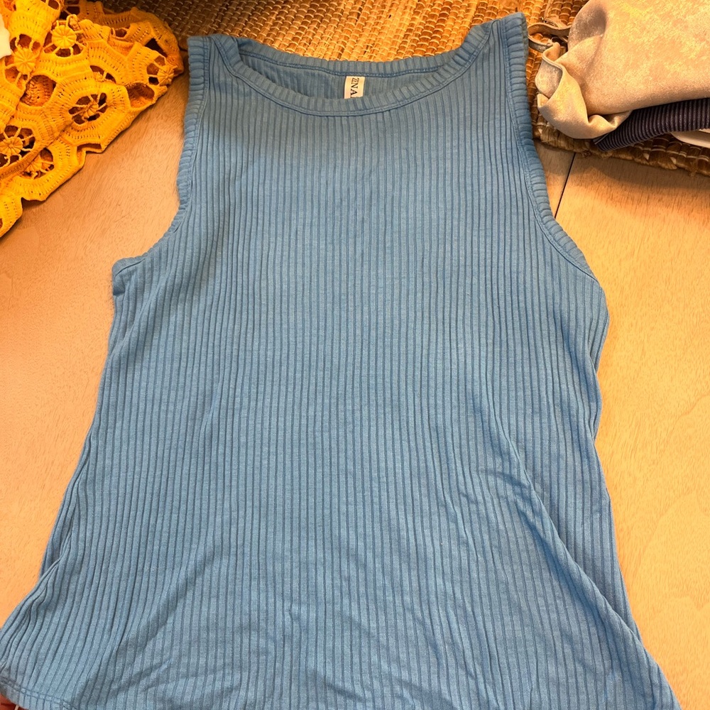 Zenana Outfitters Light Blue Ribbed Tank Top